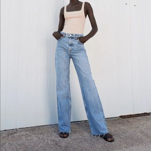 Zara Hi Rise Wide Leg Full Length Jeans